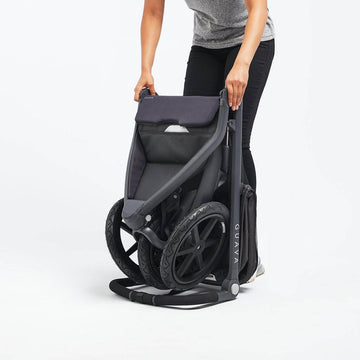 Front angle view of folded Roam Stroller